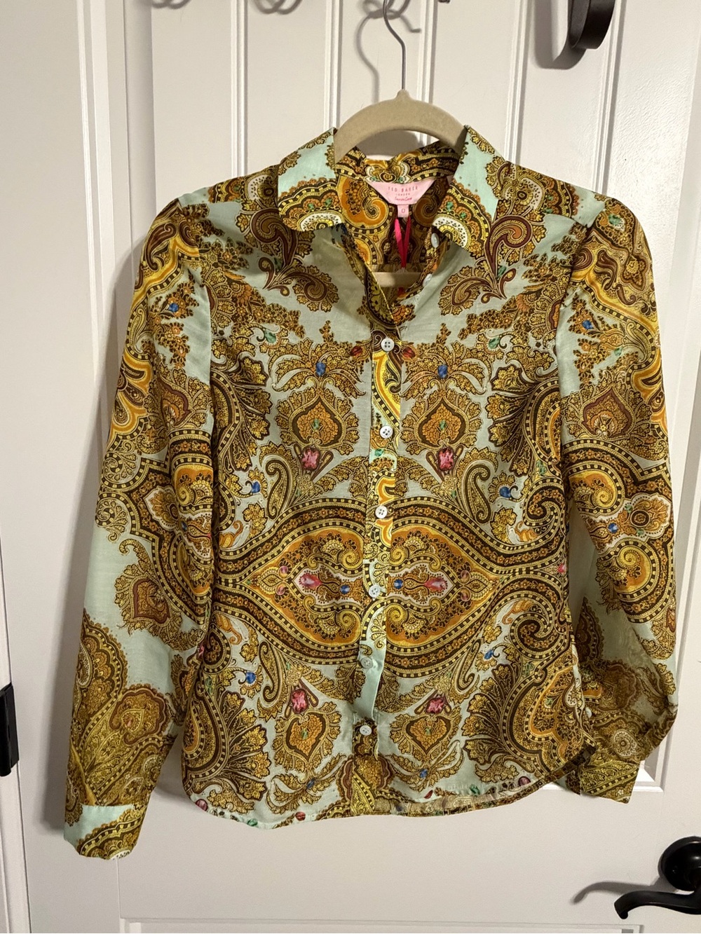 Women's TED BAKER Loosey Jewel Paisley Button-Up Blouse Sz 0 (NWT)